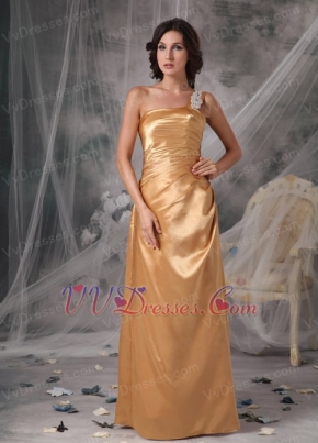 Inexpensive One Shoulder Long Gold Prom Dress For Lady Inexpensive