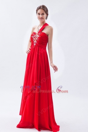 One Shoulder Neckline Scarlet Red Chiffon Celebrity Dress