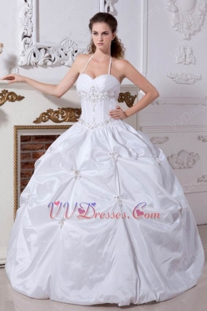 Halter Embroidery Corset Ball Gown Taffeta Bridal Gown Discount