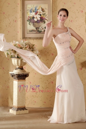 Column One Shoulder Watteau Train Baby Pink Prom Celebrity Dress