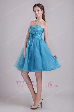 Teal Blue Organza A-line Skirt Short Prom Dress By Top Designer