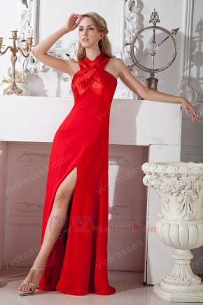 Designer Empire Scarlet Chiffon Long La Femme Prom Dress With Split