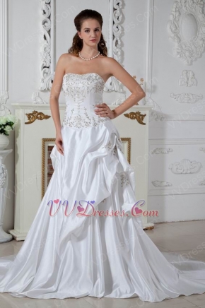 Inepensive Embroidery Chapel Train Ivory Stain Wedding Dress