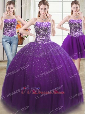 Bright Purple 2019 Fashion Color Three Pieces Detachable Quinceanera Ball Gown