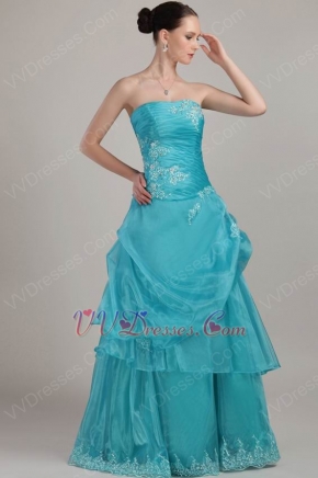 Strapless A-line Skirt Teal Blue Prom Dress With Applique