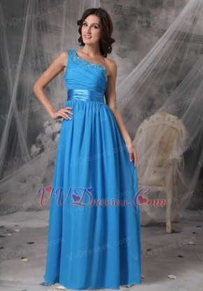 Right Shoulder Sky Blue Chiffon Long Prom Dress For Sale Inexpensive