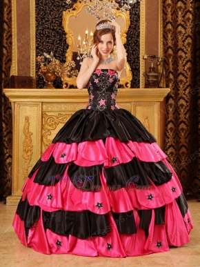 Black And Pink Layers Skirt Quinceanera Dress With Stars