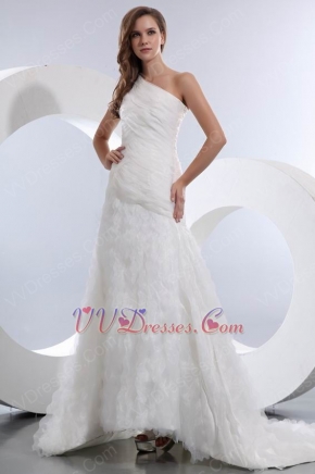 Exquisite One Shoulder Cascade Skirt Chapel Bridal Dress