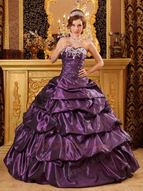 Purple Taffeta Sweetheart Quinceanera Dress With Applique