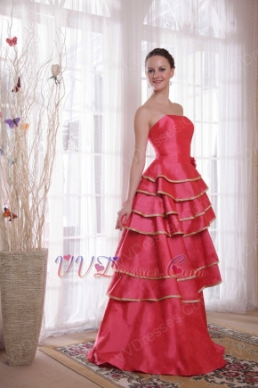 Deep Pink Layers Skirt With Bordure Prom Dress Cheap