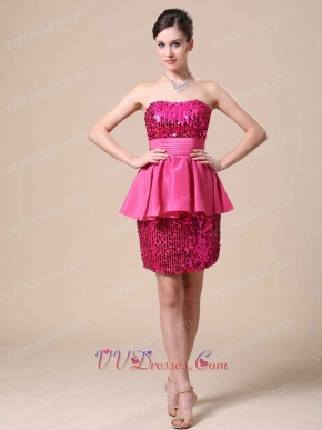 Brief Fuchsia Falbala Waist Short Prom Dress Paillette Supplier China