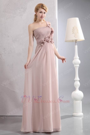 Left Side One Shoulder Peach Puff Chiffon Prom Dress By Designer