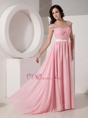 Cap Sleeves Criss Cross Pink Prom Party Dress Shop