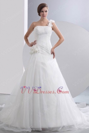 Beautiful One Shoulder Flowers Destination Chapel Wedding Dress