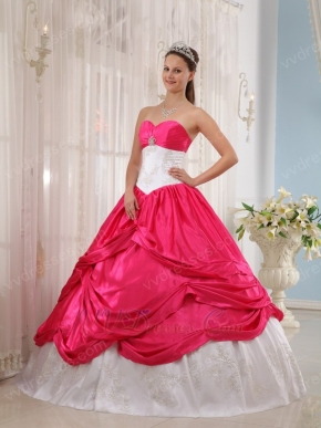 Deep Pink Trimed Designer Quinceanera Dress With Applique