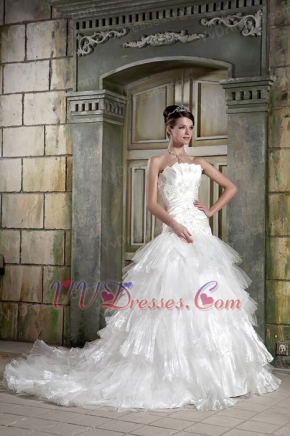 Strapless Organza Layers Puffy Skirt Bridal Gowns Dress For Lady Low Price