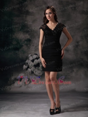 V-neck Mini-length Sheath Lace Bodice Prom Dress For Lady Knee Length Sexy