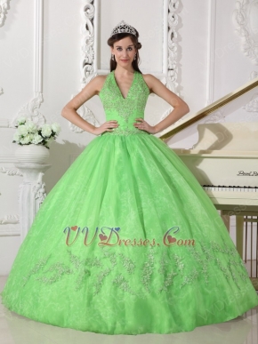 2019 Spring Green Halter Floor Length Quinceanera Ball