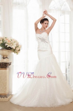 Super Hot Sweetheart Neck Beading Sequin Drop Waist Mermaid Lace Up Cathedral Train Cream Wedding Gown 2014