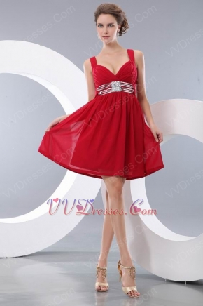 Straps Wine Red Chiffon Cute Graduation Dress Discount