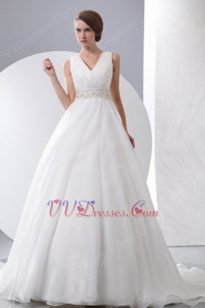 Best Seller V-Neck Ruched Floor Length Puffy Wedding Dress
