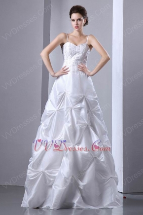 Modest Spaghetti Straps Beaded White Taffeta Wedding Dress