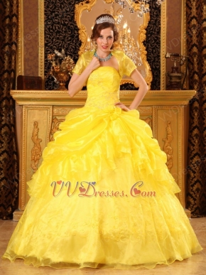 Bright Yellow Embroidery Quinceanera Dress With Jacket