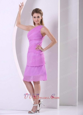 Cheap One Shoulder Lilac Layers Knee-length Mother Wedding Dress Demure