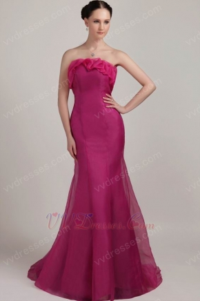 Mermaid Strapless Floor-length Fuchsia Organza Prom Dress Petite