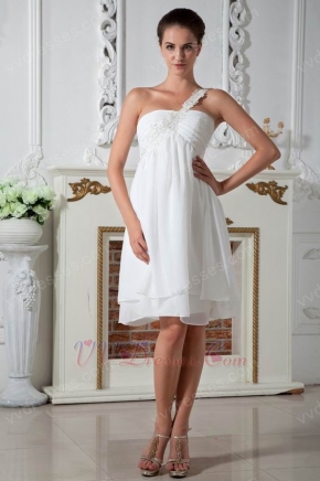 Lovely One Shoulder Girls In Graduation White Dress