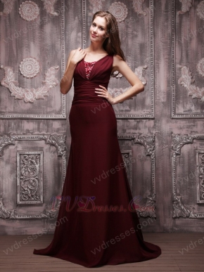 V-neckline Burgundy Chiffon Oscar Evening Dress For Cheap