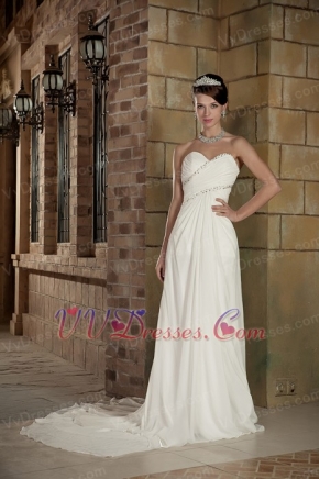 Simple Sweetheart Court Train Ivory Chiffon Prom Dress For Wedding Inexpensive