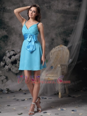 Aqua Blue Empire Spaghetti Straps Short Dress For Prom Knee Length Sexy