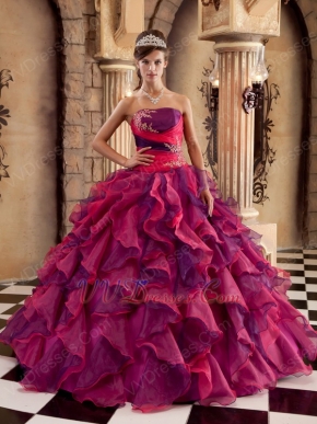 Cascade Fuchsia And Purple Ruffled Skirt Quince Dress Strapless