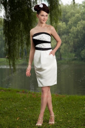Cheap Strapless Crystal Bodice Column Ivory Short Prom Dress
