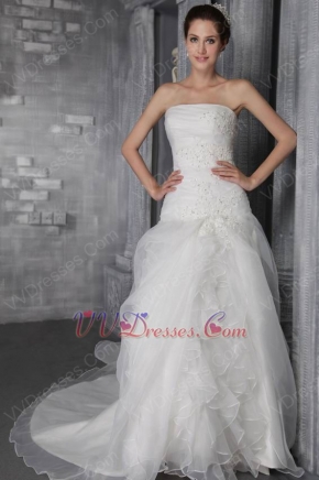 Classical Princess Strapless Chapel Train Wedding Bridal Dress