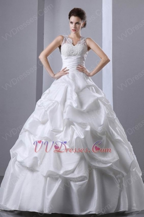 Pretty V-Neck Ball Gown Bubble Skirt Church Wedding Dress