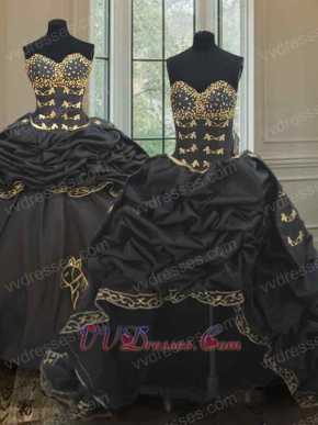 Western Horse Head Embroidery Bubble Train Detachable Quinceanera Gown Black