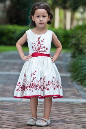 Wholesale Scoop Embroidery Belt A-line Flower Girl Dresses