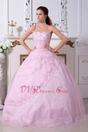 Inexpensive Sweetheart Pink Prom Ball Gown With Embroidery