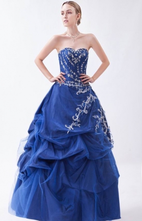 Mineral Blue Prom Ball Gown With Embroidery Details