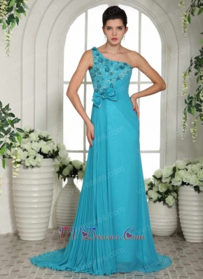 Single Strap Turquoise Draped Skirt Girl Formal Evening Prom Gown