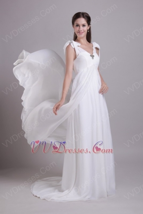 V Neckline Quality White Prom Dresses Wedding Party Dress