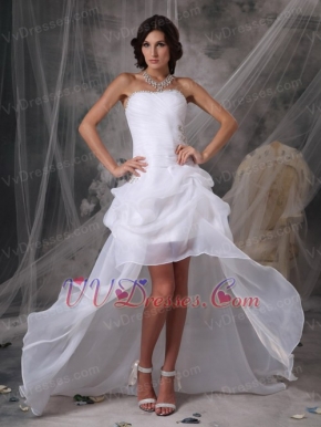 Strapless Hi-lo Style Skirt Organza Prom Dress Pure White Inexpensive