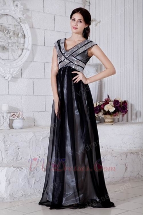 Unique V-Neck Sequin Black Chiffon Evening Dress