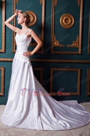 Discount Spaghetti Straps Dropped Chapel Ivory Western Wedding Dress