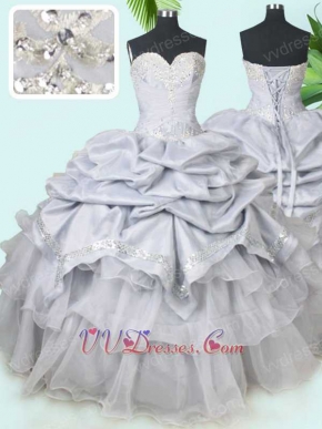 Sweetheart Silver Taffeta Bubble and Organza Layers Sweet Prom Ball Gown