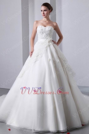 Appliqued Corset Back Cathedral Train Puffy Wedding Bridal Dress