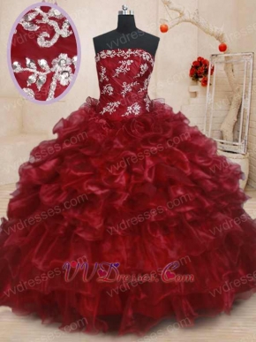 Latin American 15 Birthday Flattering Quinceanera Evening Gowns Wine Red Organza