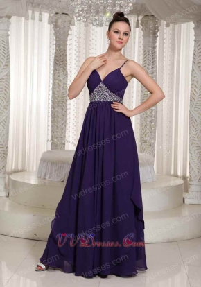 Spaghetti Straps Annual General Purple Prom Dress Triangular Silver Beading